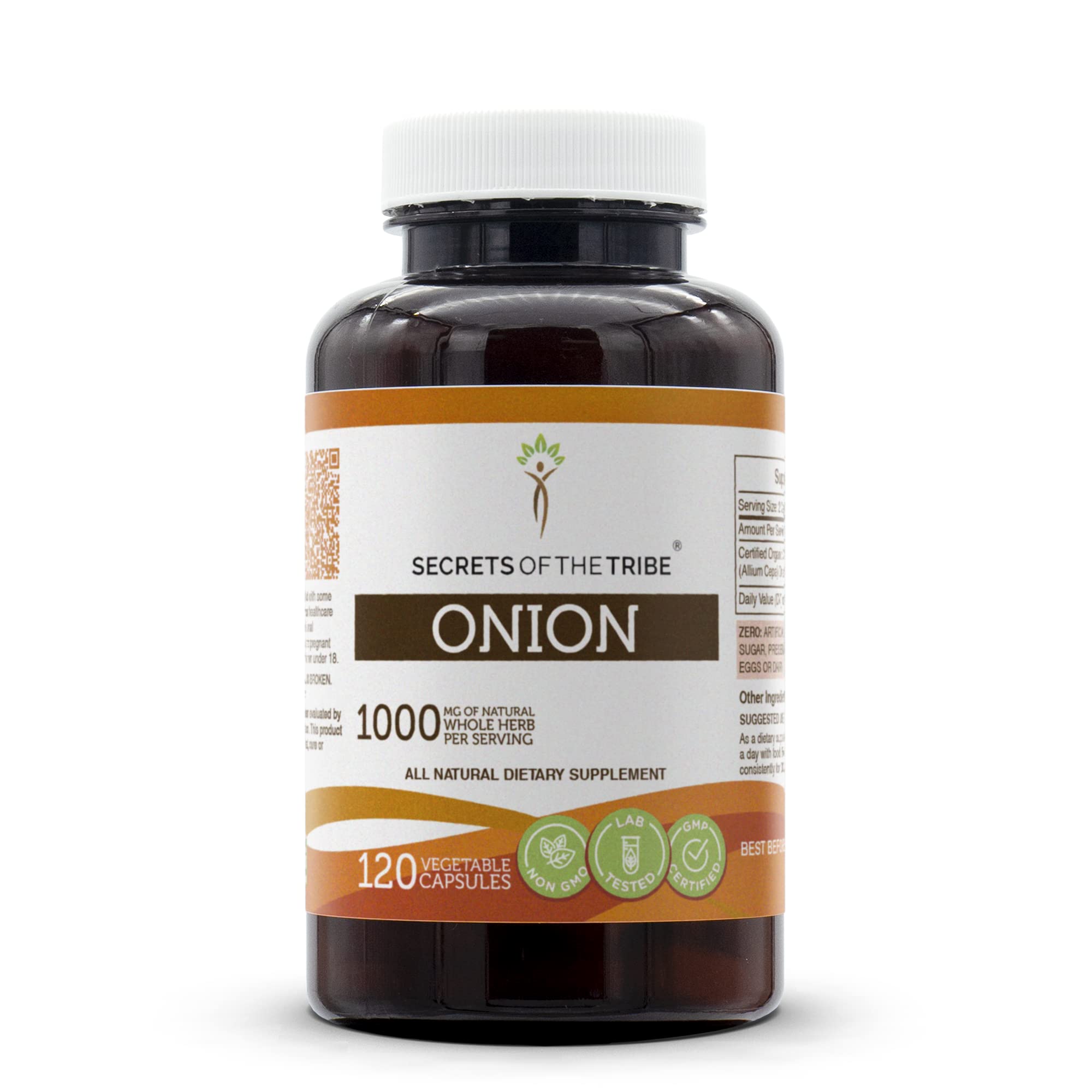 Secrets of the Tribe Onion 120 capsules bottle on a clean surface