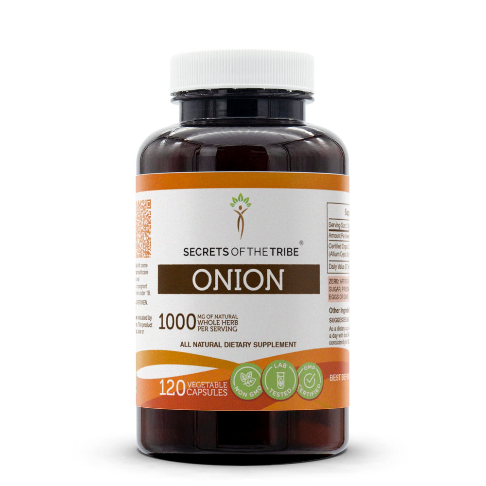 Secrets of the Tribe Onion 120 capsules bottle on a clean surface