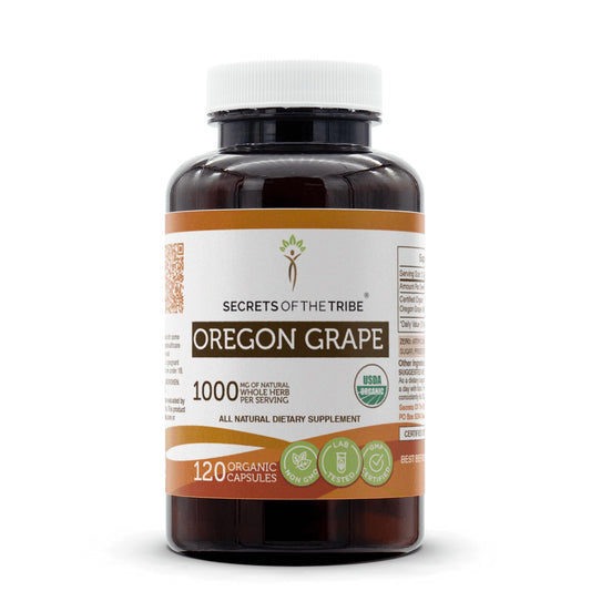 Secrets of the Tribe Oregon Grape Capsules bottle on white background