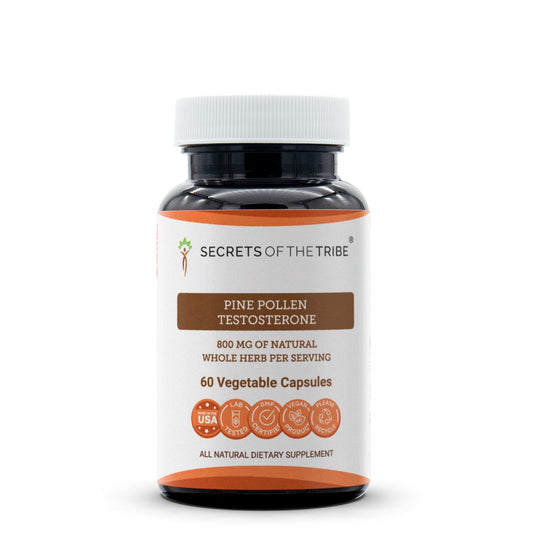 Secrets of the Tribe Pine Pollen 60 capsules bottle on white background