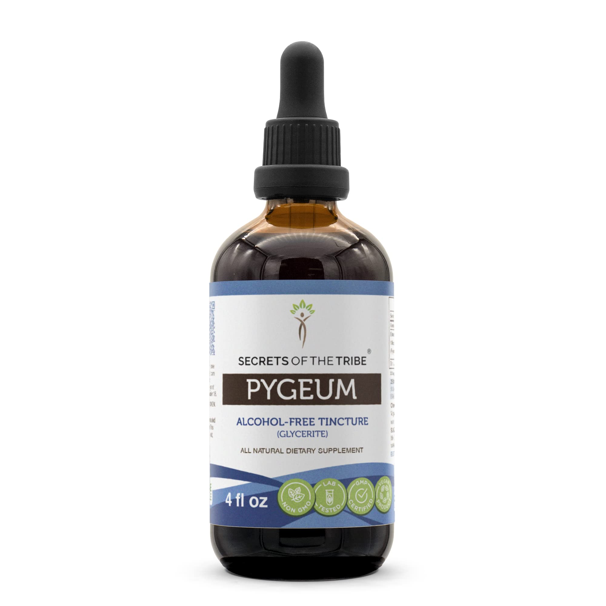 Front view of Secrets of the Tribe Pygeum Tincture bottle 4 oz