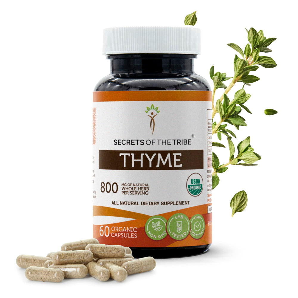 Secrets of the Tribe Thyme bottle and label