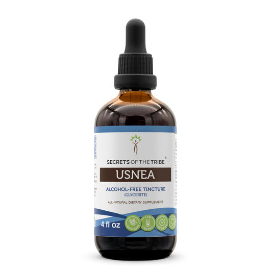 Bottle of Secrets of the Tribe Usnea Tincture 4 oz with label