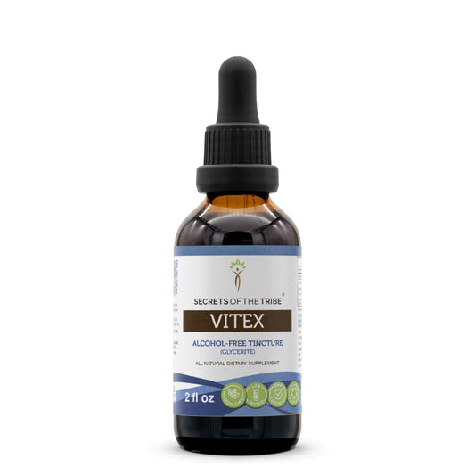 Bottle of Secrets of the Tribe Vitex Tincture Alcohol-Free Extract 2 oz