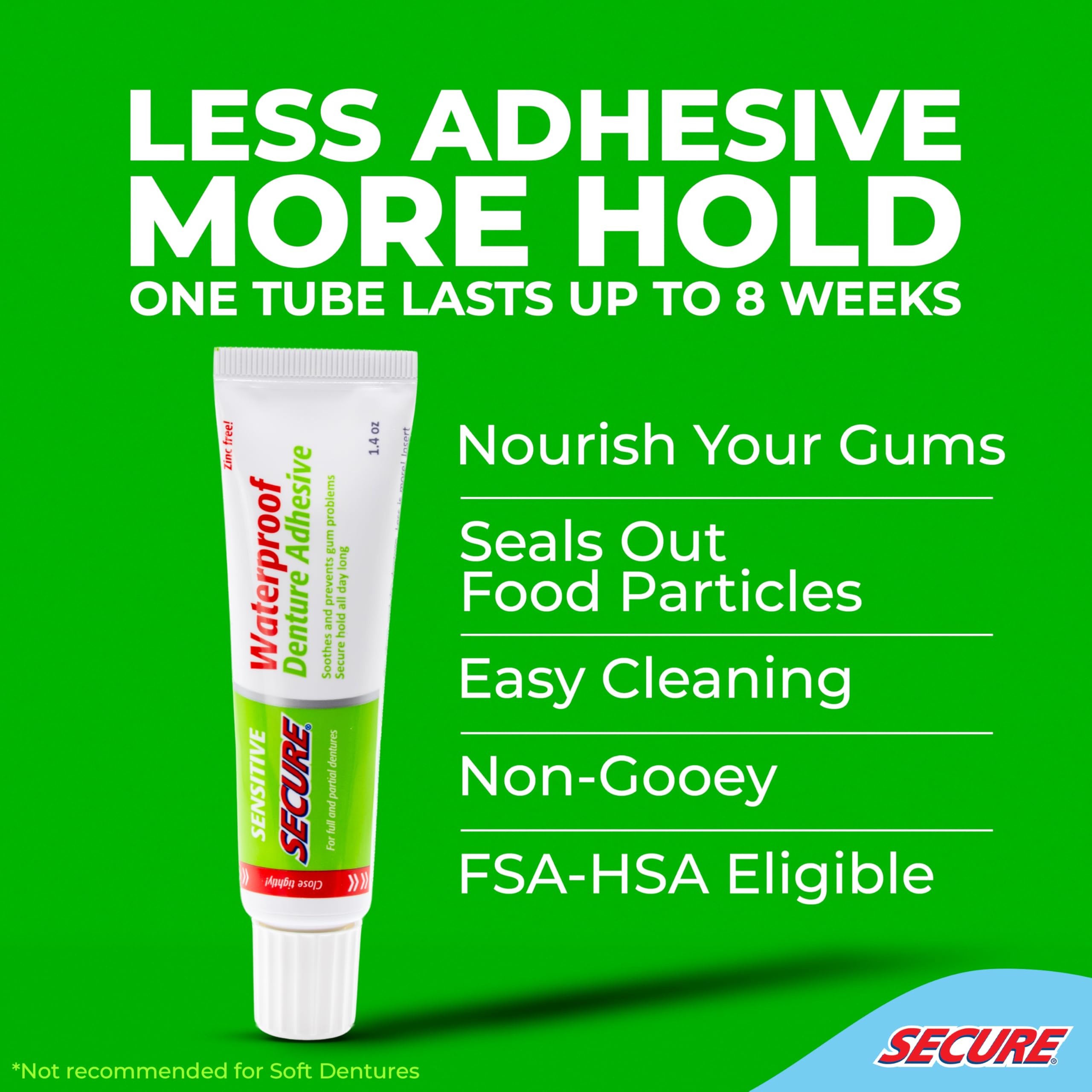 Secure denture adhesive packaging 1.4 oz