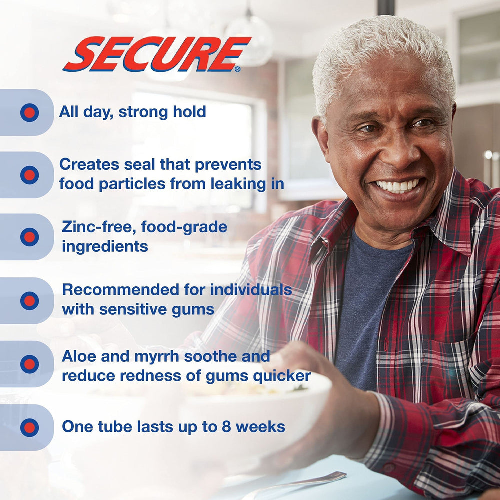 Denture adhesive application being applied to dentures