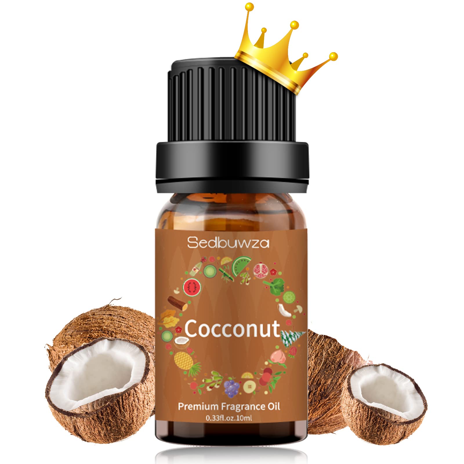 Sedbuwza Coconut Essential Oil bottle with label on white background