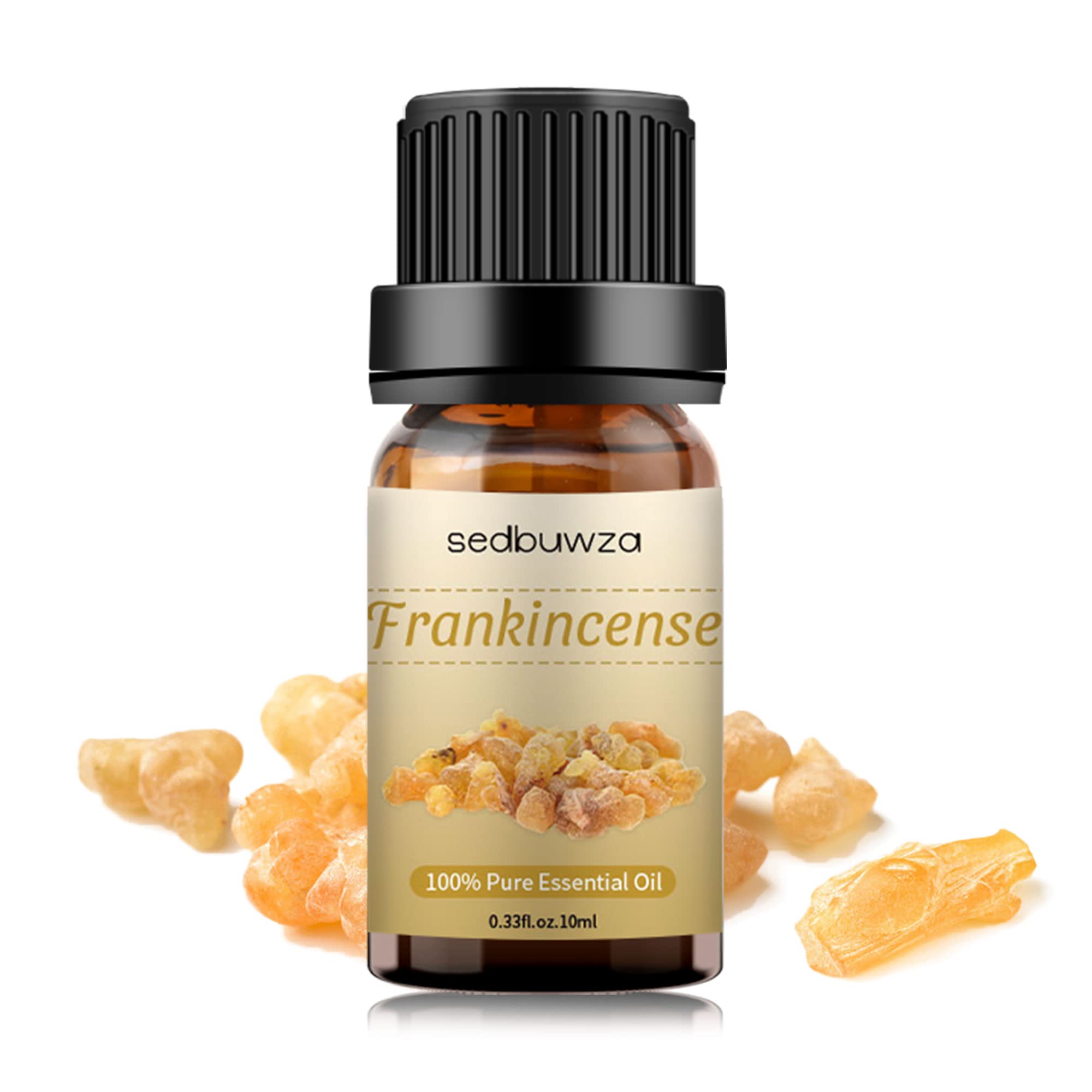 Packaging of Sedbuwza Frankincense Essential Oil in amber bottle