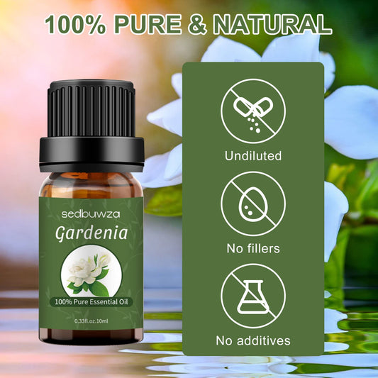 Close-up of Sedbuwza Gardenia essential oil bottle