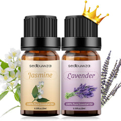 Amber glass bottle containing lavender essential oil with jasmine fragrance