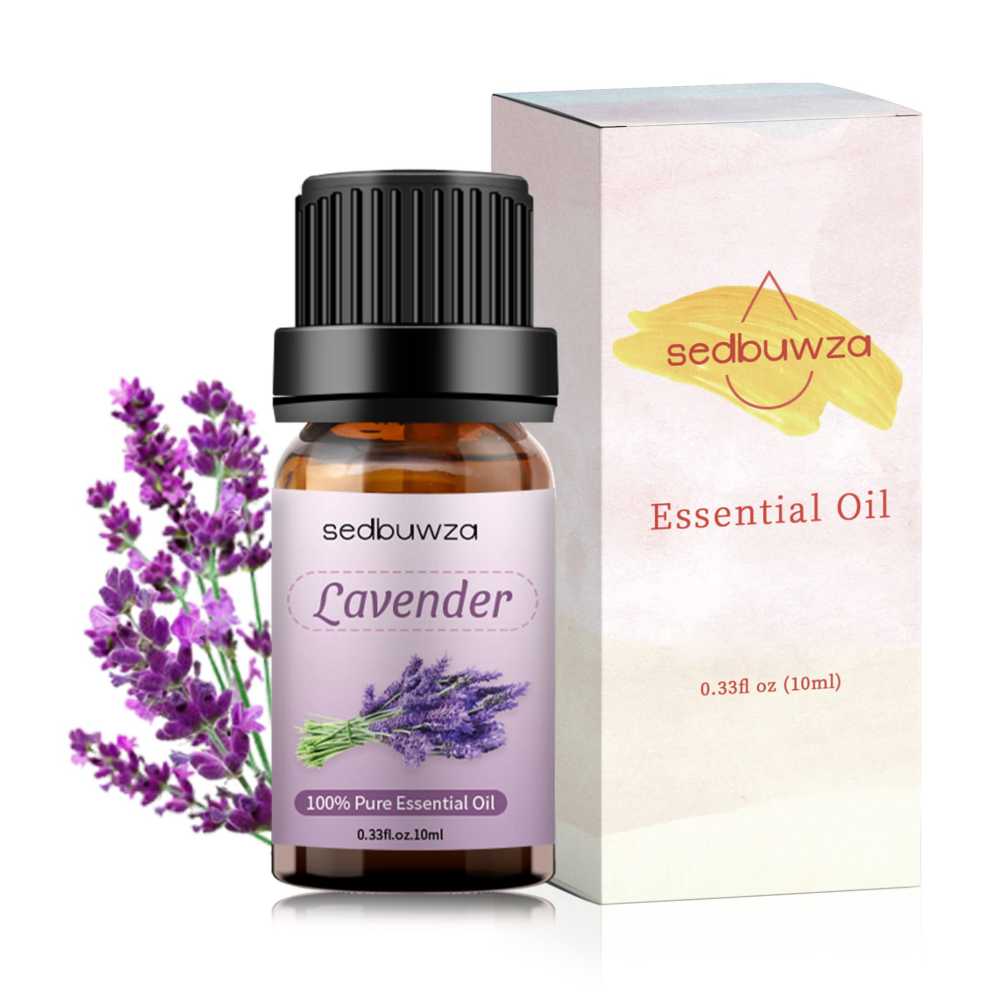 Close-up of Sedbuwza lavender oil bottle