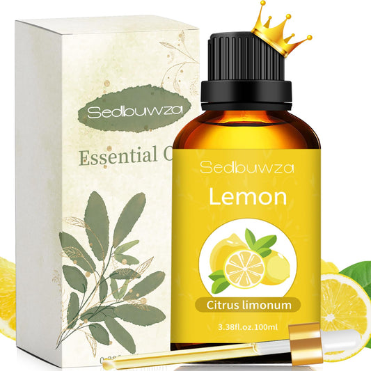 Sedbuwza Lemon Essential Oil 3.38oz in amber glass bottle with dropper