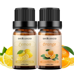 Packaging of Sedbuwza Lemon & Orange Essential Oil Set in amber glass