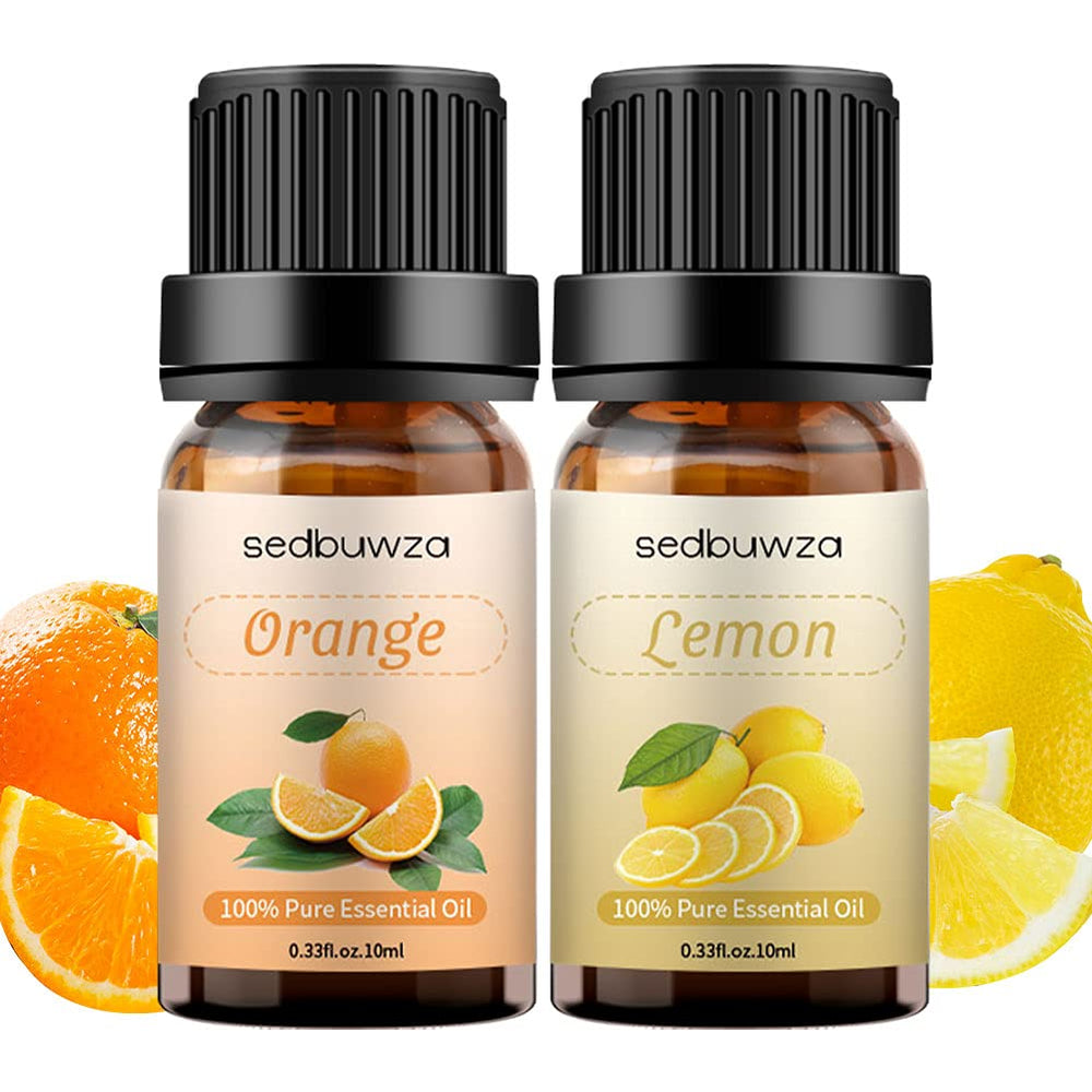 Complete Sedbuwza Lemon & Orange Essential Oil Set displayed on a tray