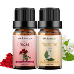Sedbuwza Rose Jasmine essential oil set – front view with two 10 ml amber bottles