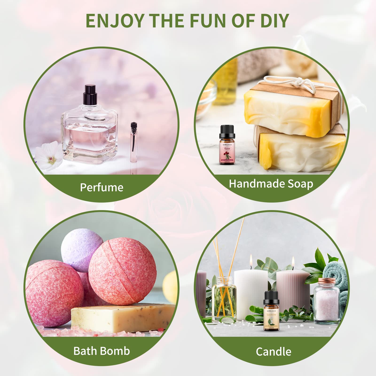 Aromatherapy spa setup with essential oil bottles in a soothing scene
