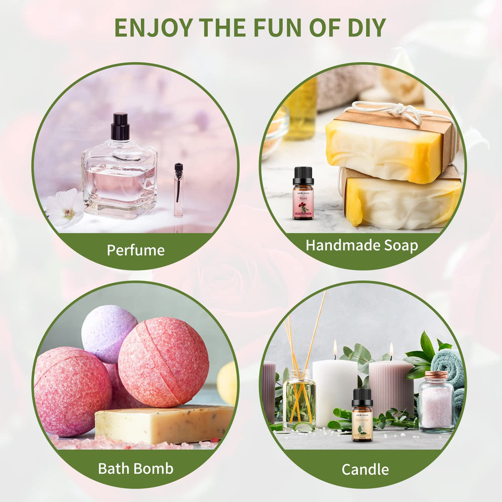 Aromatherapy spa setup with essential oil bottles in a soothing scene