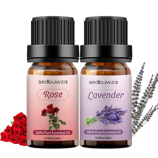 Sedbuwza Rose & Lavender essential oil set bottles