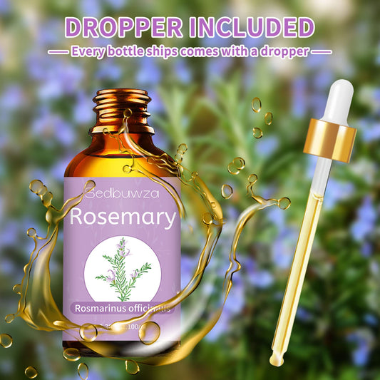 Rosemary essential oil bottle with built-in dropper cap