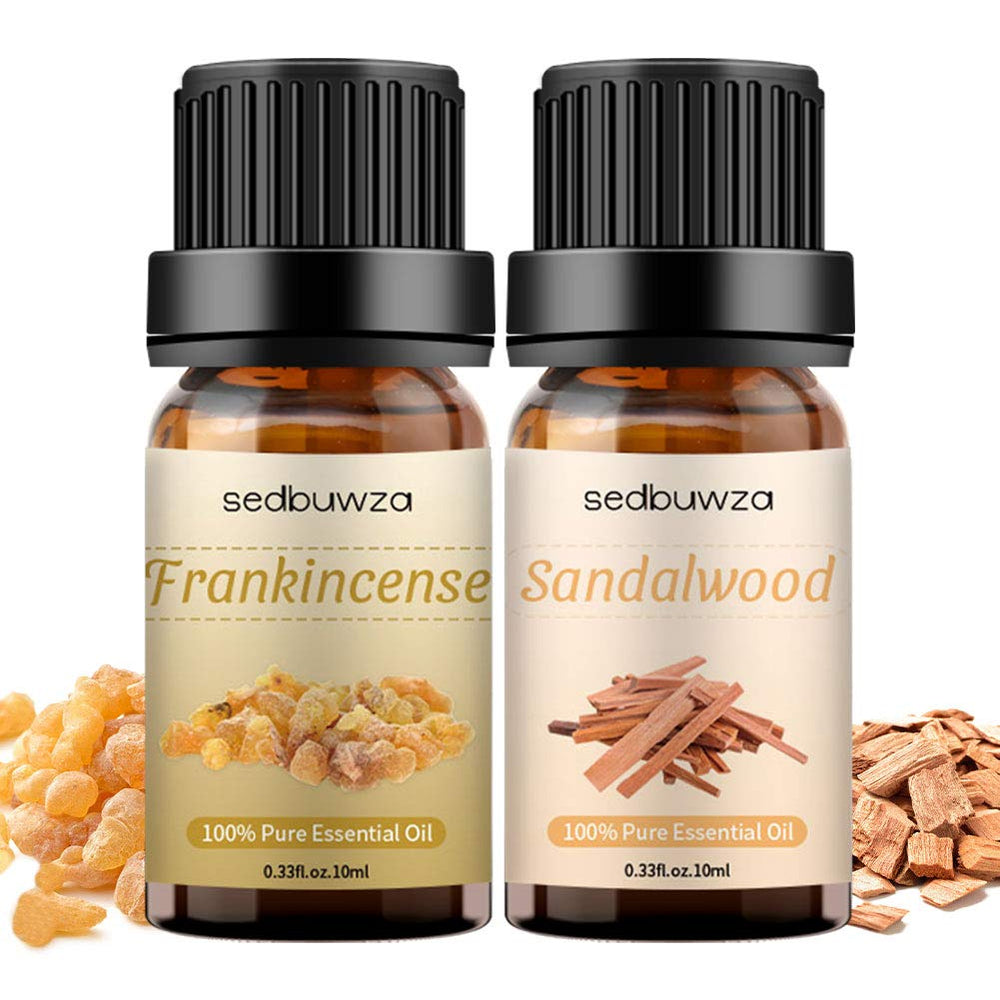 Sandalwood and Frankincense essential oil set for diffusion, massage and DIY crafts