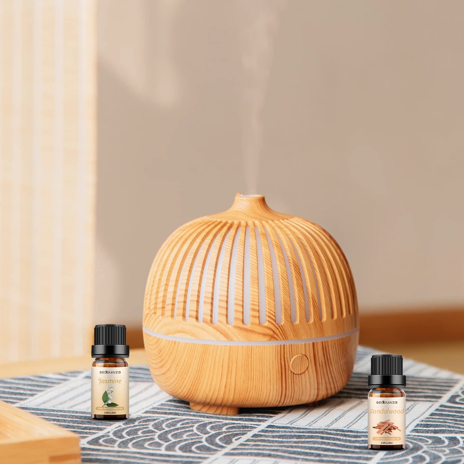 Diffuser in use with sandalwood and jasmine oil aroma