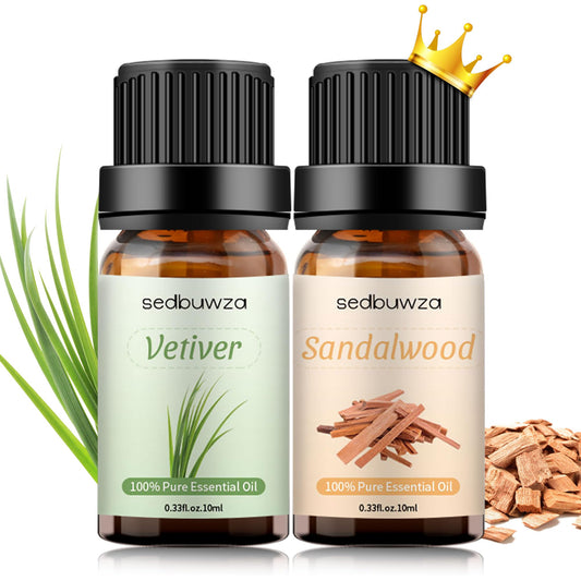 Sedbuwza sandalwood and vetiver essential oil set in amber 2 x 10 ml bottles