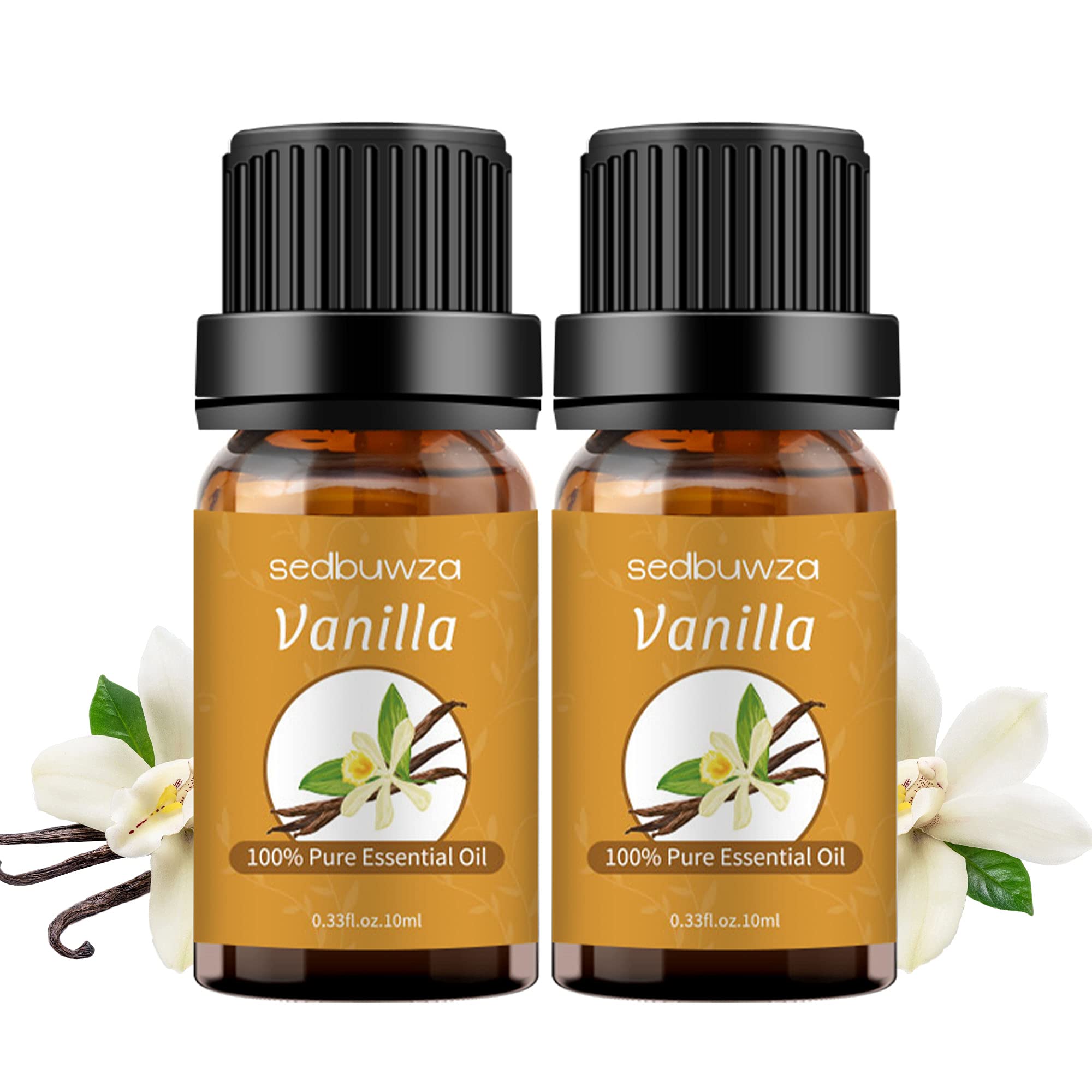 Close-up of vanilla essential oil bottle for aromatherapy