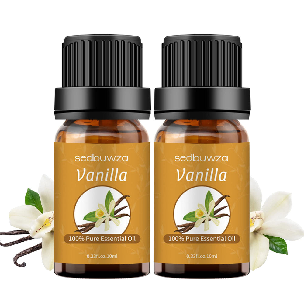 Close-up of vanilla essential oil bottle for aromatherapy