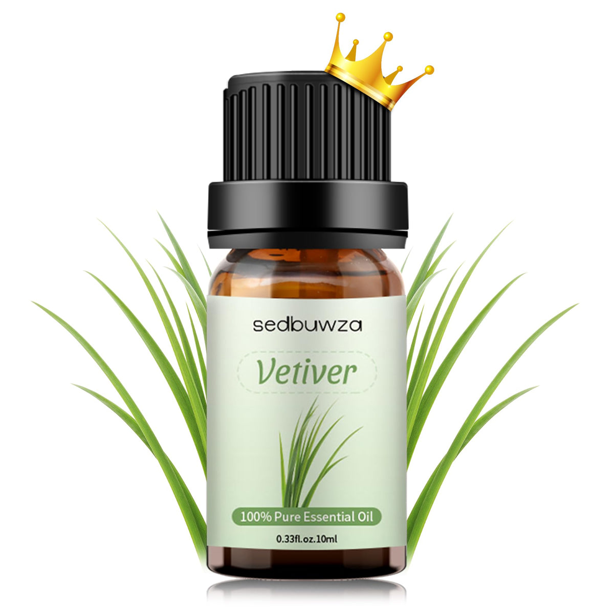 Sedbuwza Vetiver essential oil in amber glass bottle