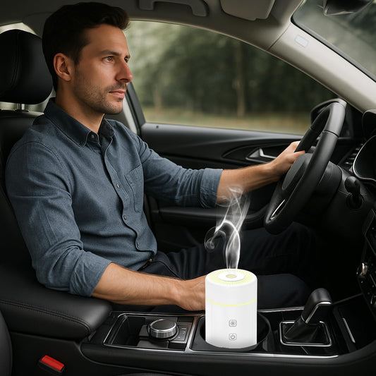 SEEDSEEL 100ML car essential oil diffuser, white, angled view
