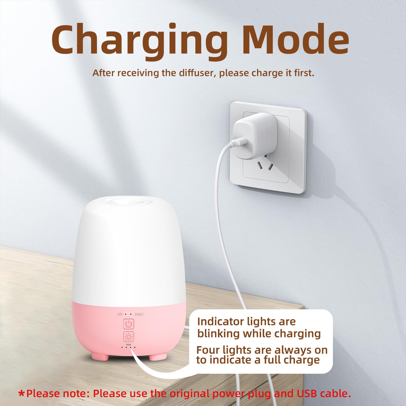 Diffuser displaying 7 color LED mood lights