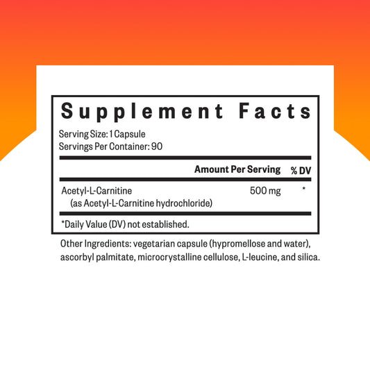 Close-up of Acetyl-L-Carnitine 500 mg capsules