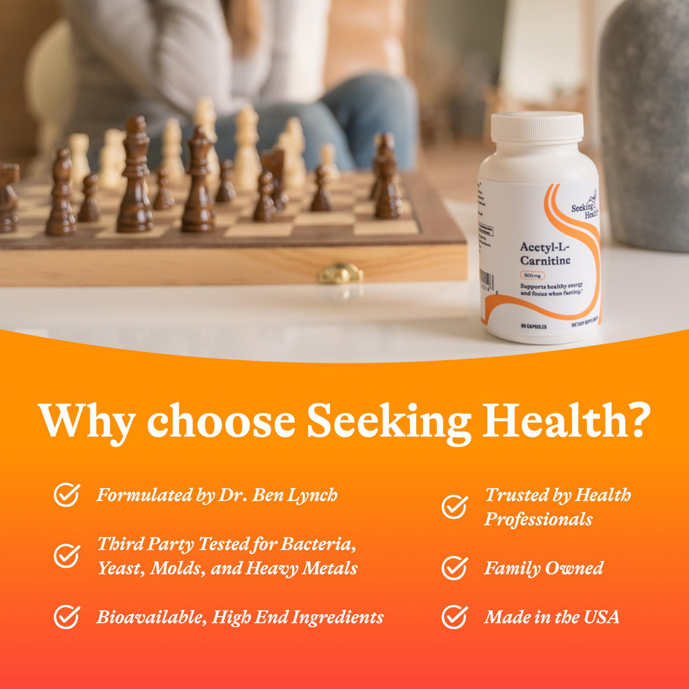 Seeking Health packaging and seal on display