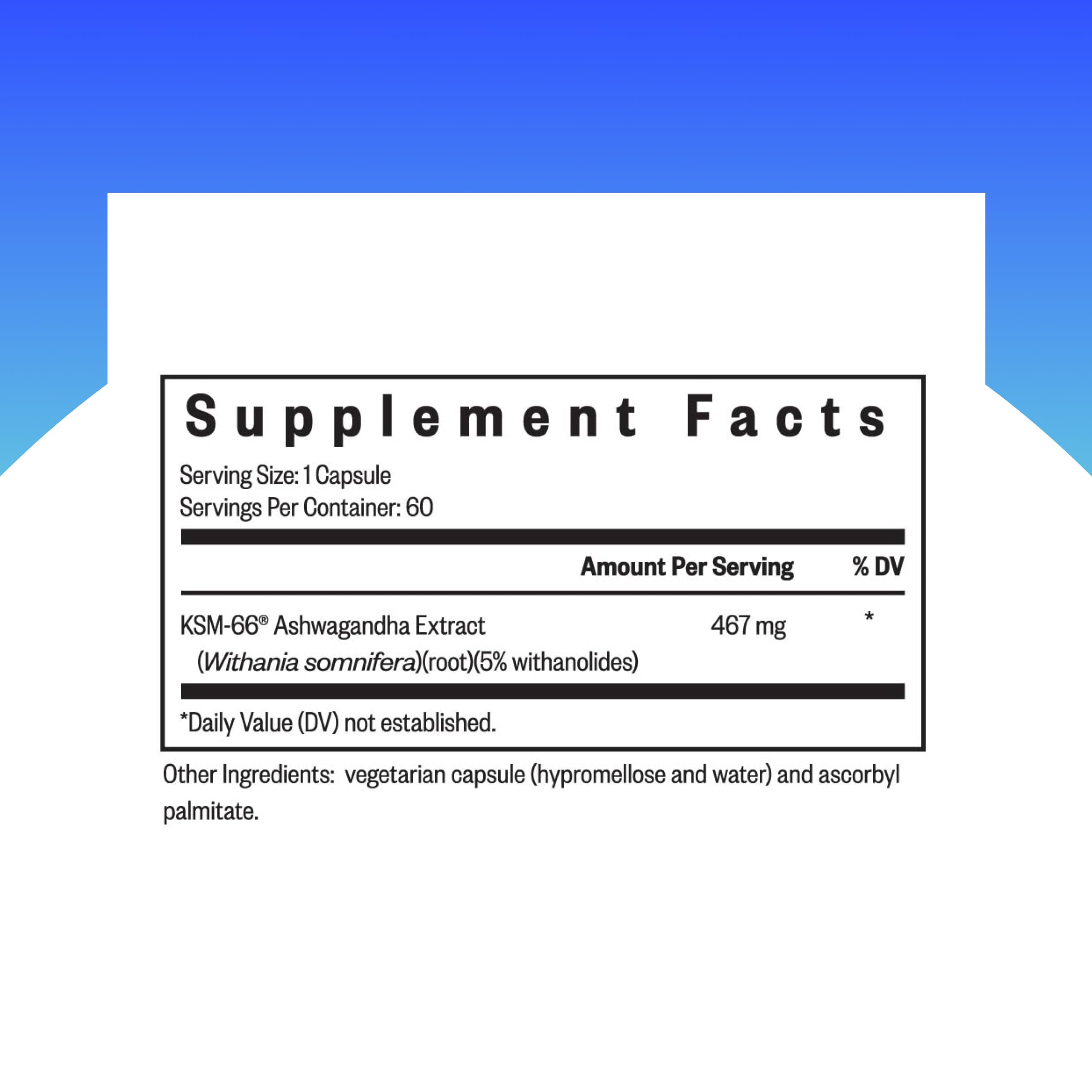 Close-up of 467 mg ashwagandha root extract capsule