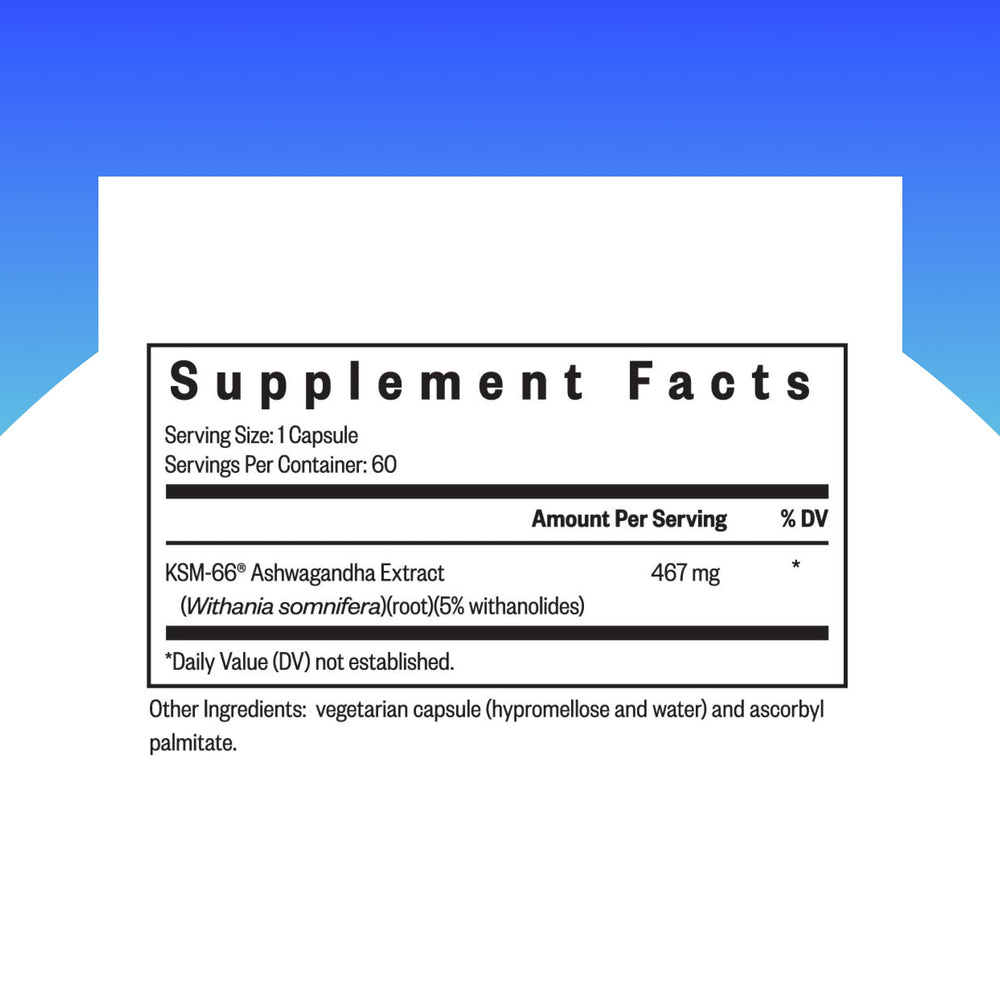 Close-up of 467 mg ashwagandha root extract capsule