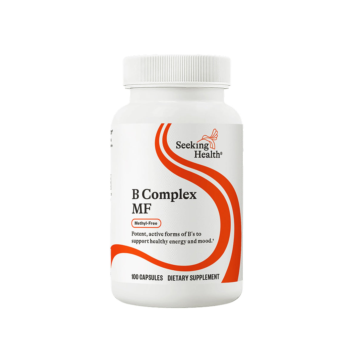 Label of Seeking Health B Complex MF bottle showing 8 essential B vitamins