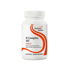 Label of Seeking Health B Complex MF bottle showing 8 essential B vitamins