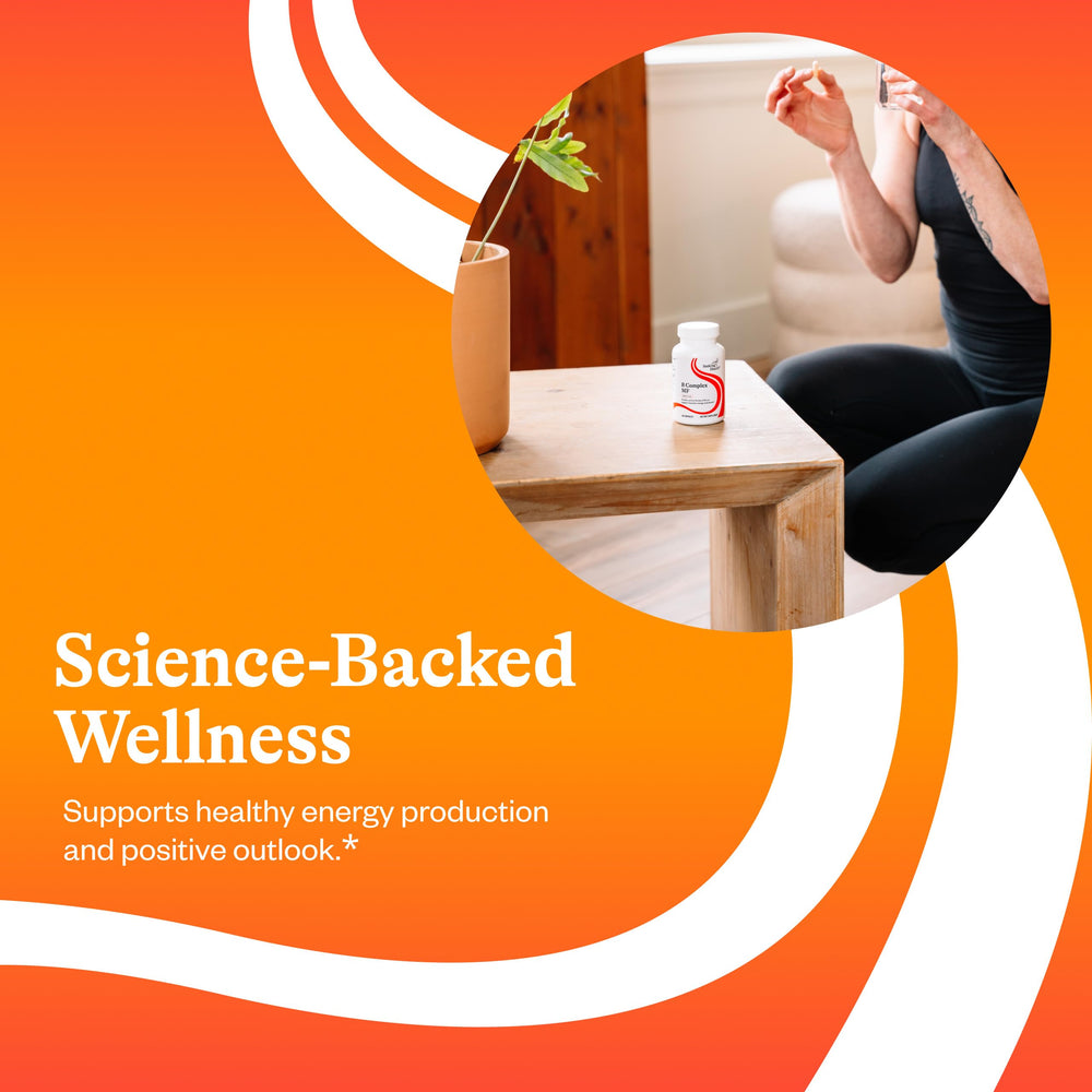 Illustration of B vitamins B1, B2, B3 and others in the supplement