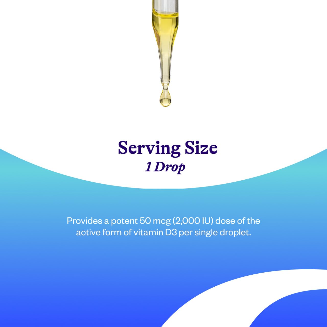 Illustration showing 900 servings per bottle for D3 drops