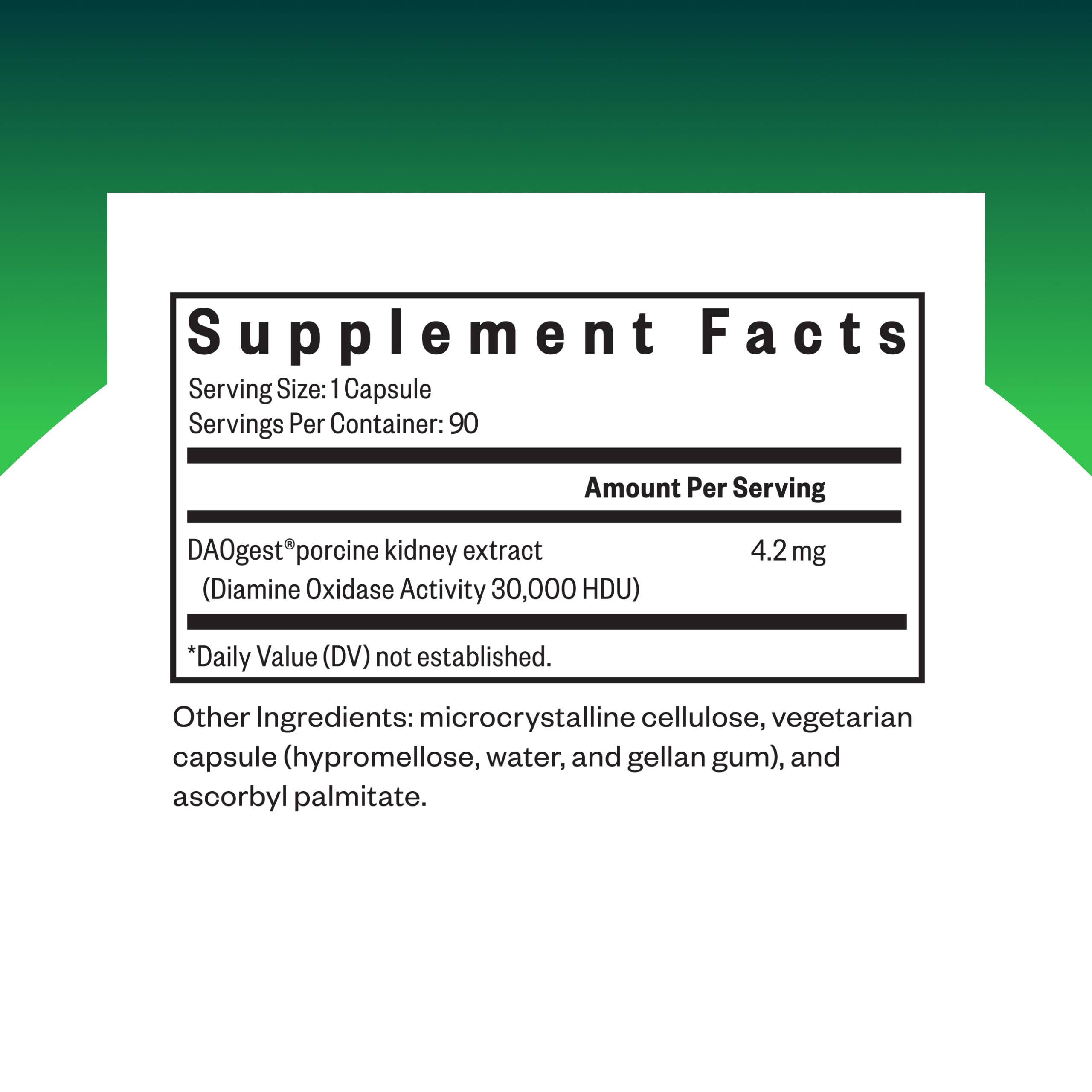 Close-up of Seeking Health DAO Enzyme product label