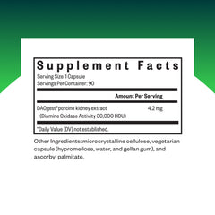 Close-up of Seeking Health DAO Enzyme product label