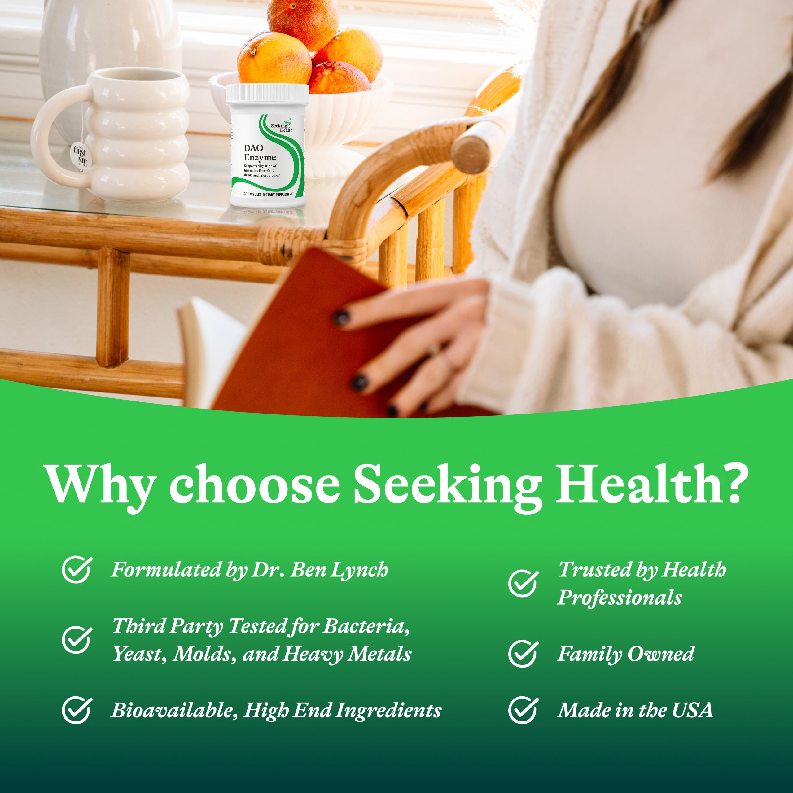 Seeking Health DAO Enzyme sealed cap emphasizes safety and freshness
