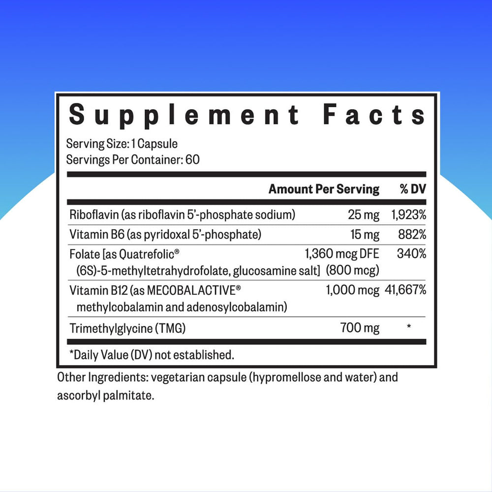 Bottle label showing L-Methylfolate and B vitamins