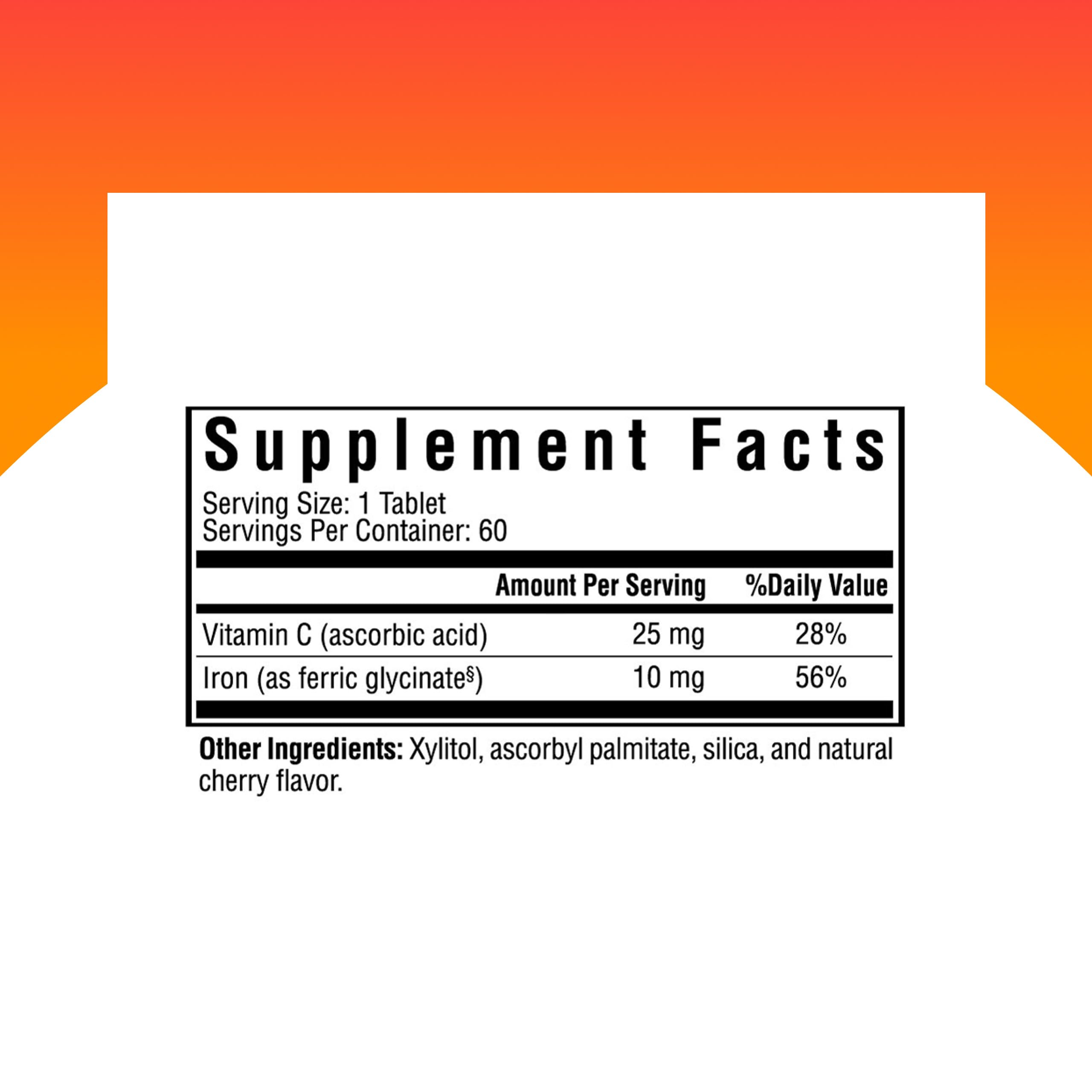 Close-up of Iron Chewable tablets
