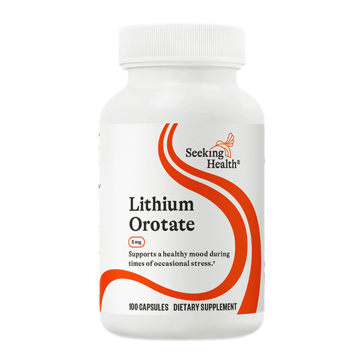 Seeking Health Lithium Orotate bottle with label – 5 mg per capsule