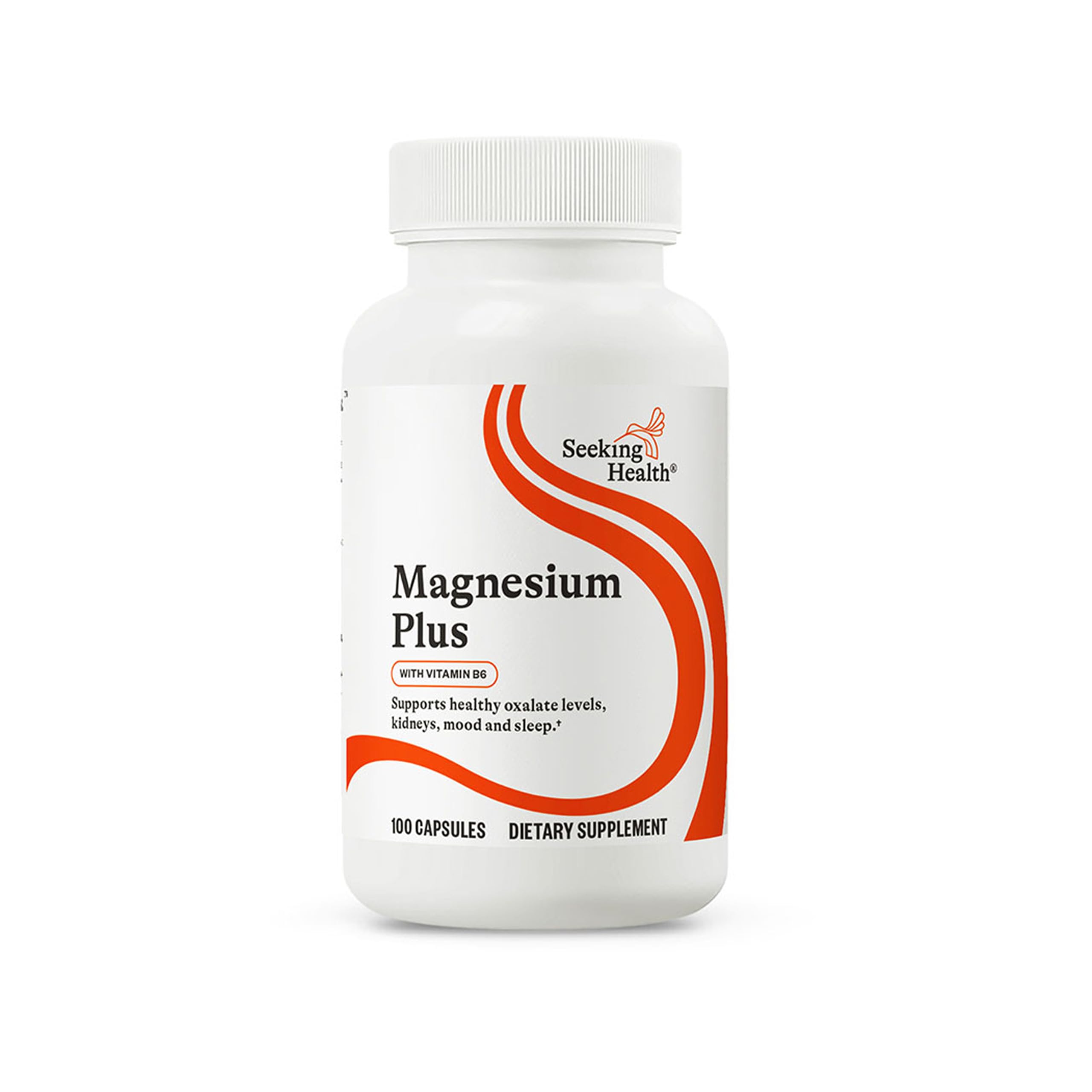 Bottle of Seeking Health Magnesium Plus with label visible