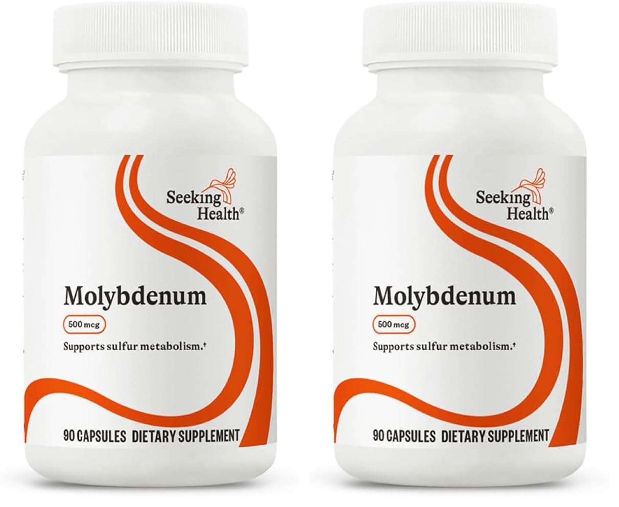 Front view of Seeking Health Molybdenum 500 mcg glycinate chelate bottle