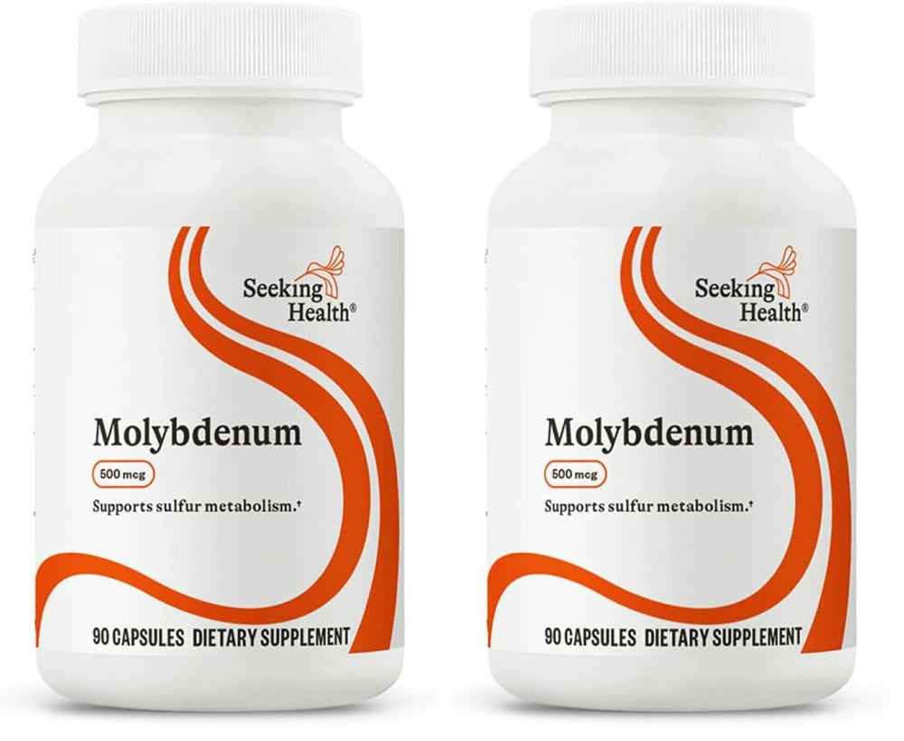 Front view of Seeking Health Molybdenum 500 mcg glycinate chelate bottle
