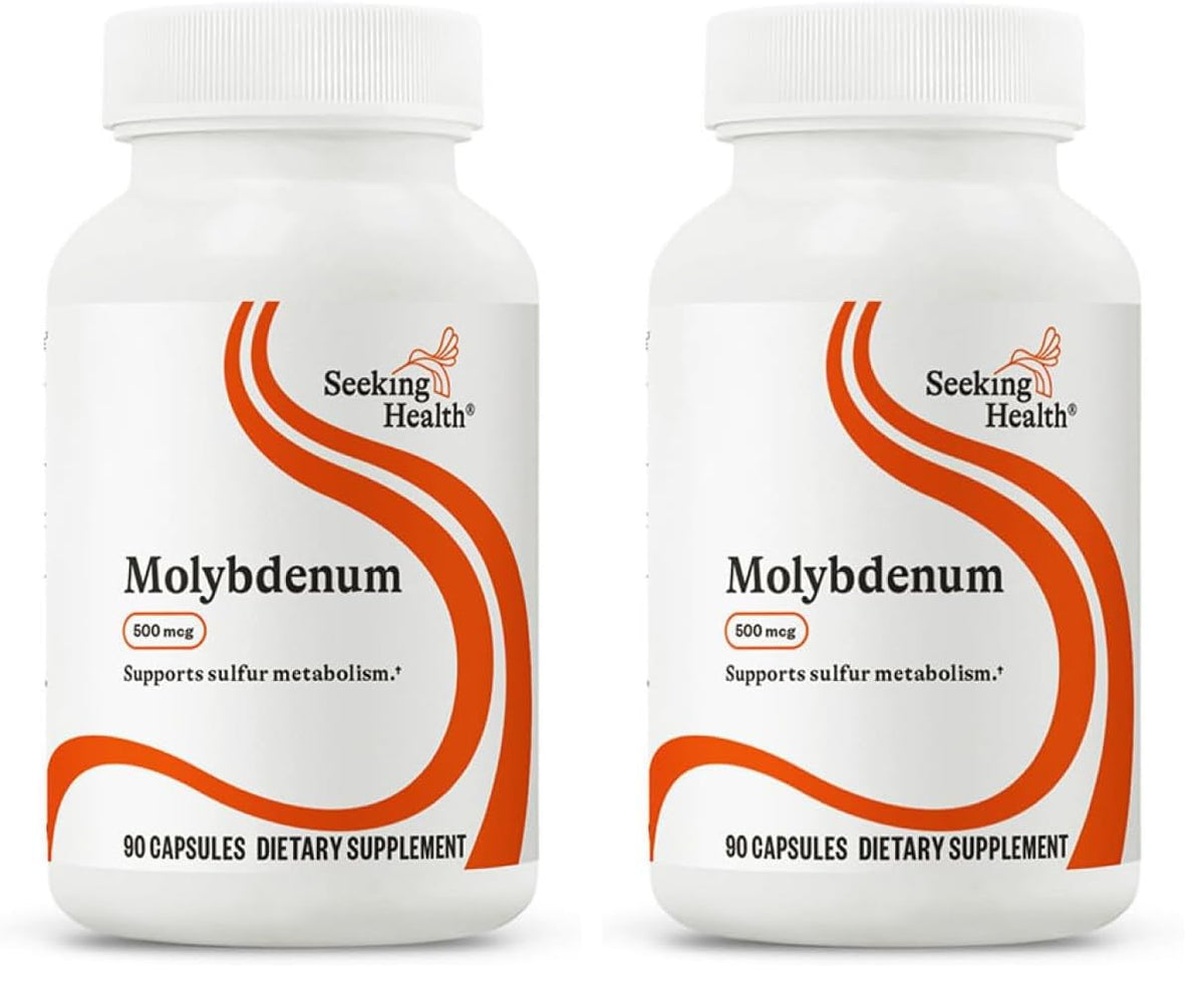 Front view of Seeking Health Molybdenum 500 mcg glycinate chelate bottle