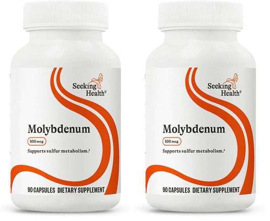 Front view of Seeking Health Molybdenum 500 mcg glycinate chelate bottle